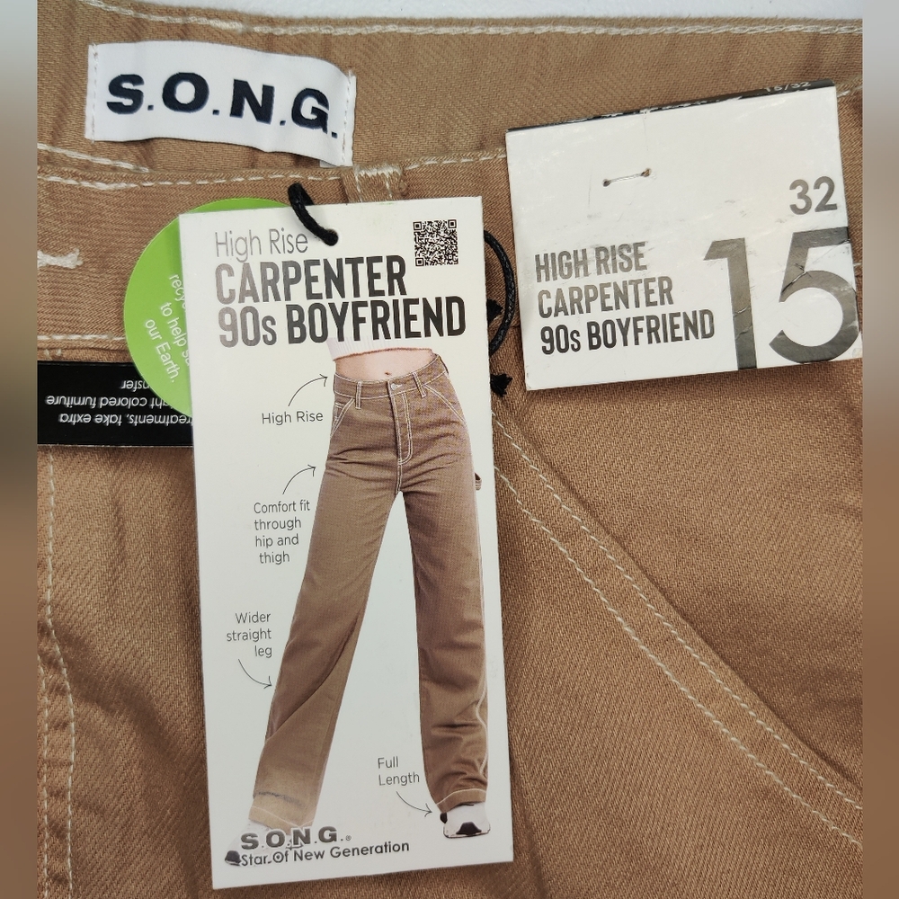 NWT S.O.N.G. tan high rise Carpenter pants size 15/32 - Picture 3 of 3